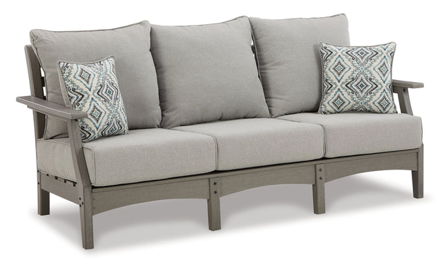Visola gray outdoor loveseat, angled side view