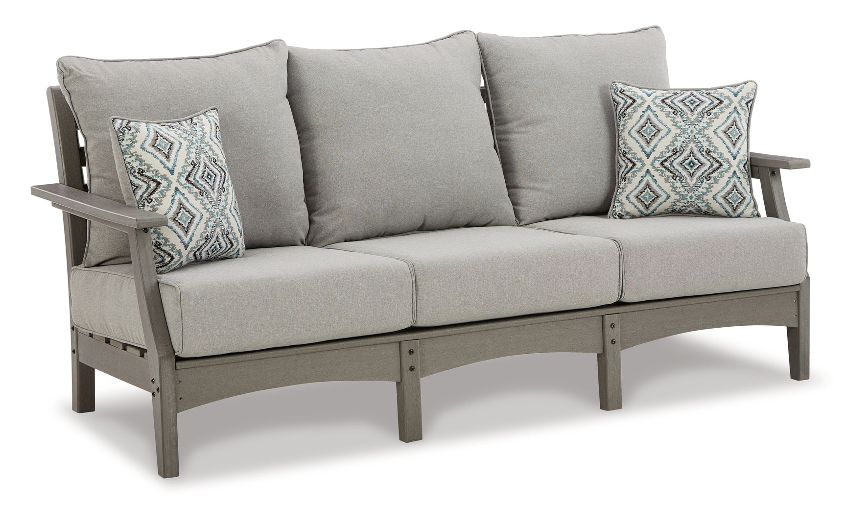 Gray lounge chair in Visola outdoor set showing cushion detail