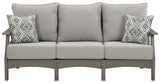 Visola Gray Outdoor Sofa with cushions close-up head-on