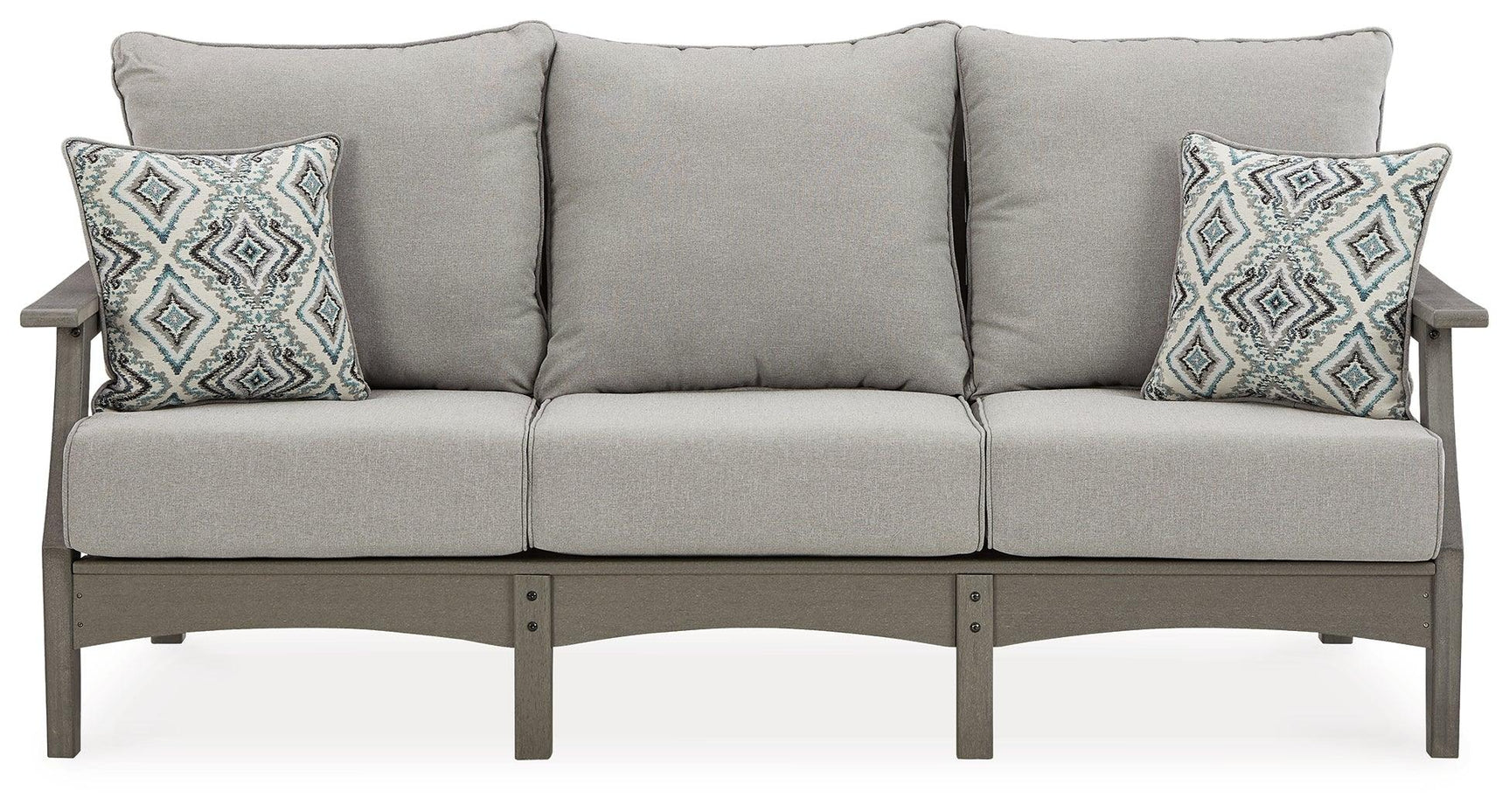 Visola Gray Outdoor Sofa with cushions side profile