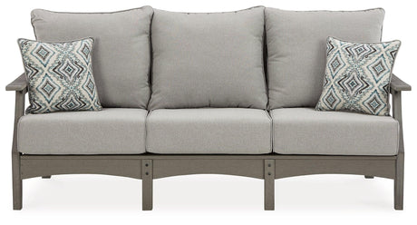 Visola Gray Outdoor Sofa with cushions side profile