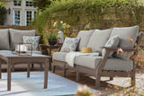 Visola Gray Outdoor Sofa with cushions lifestyle setting horizontal