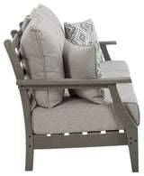 Visola Gray Outdoor Sofa with cushions back view