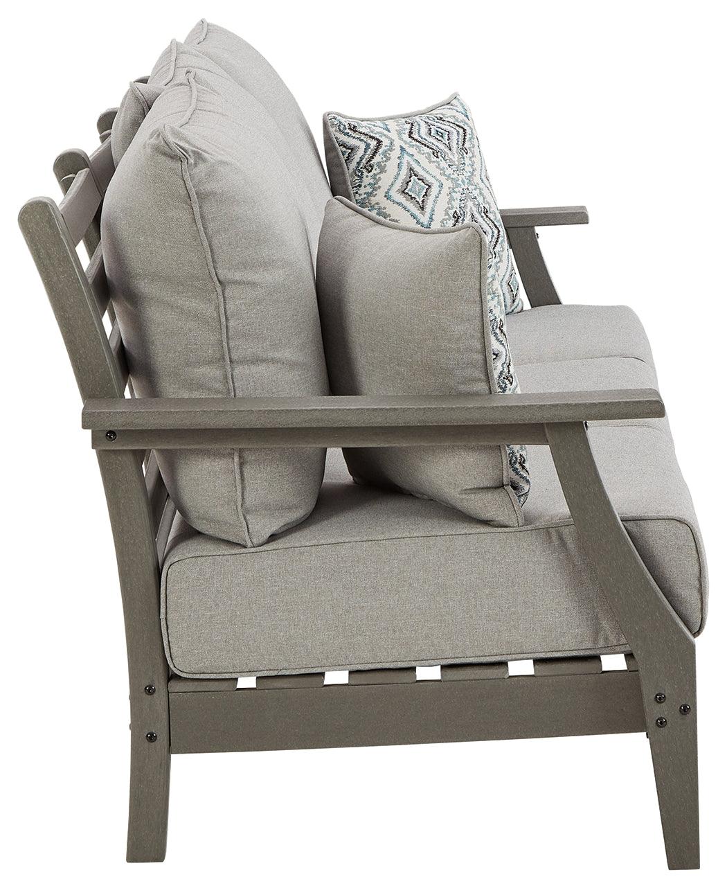 Visola Gray Outdoor Sofa with cushions back view