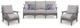 Close-up of gray Nuvella fabric on lounge chair