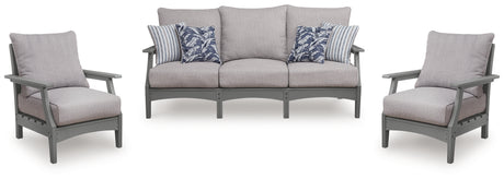 Close-up of gray Nuvella fabric on lounge chair