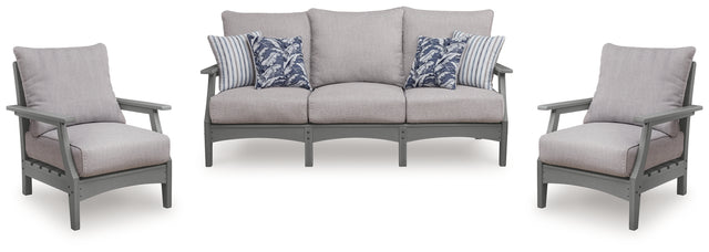 Close-up of gray Nuvella fabric on lounge chair