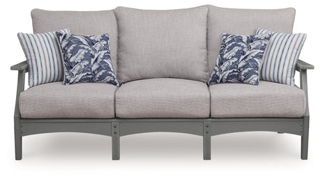 Head-on view of gray lounge chair