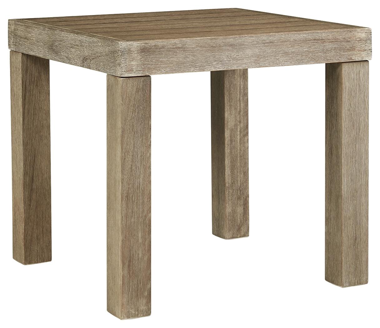 Silo Point Outdoor End Table side angle showing slatted top