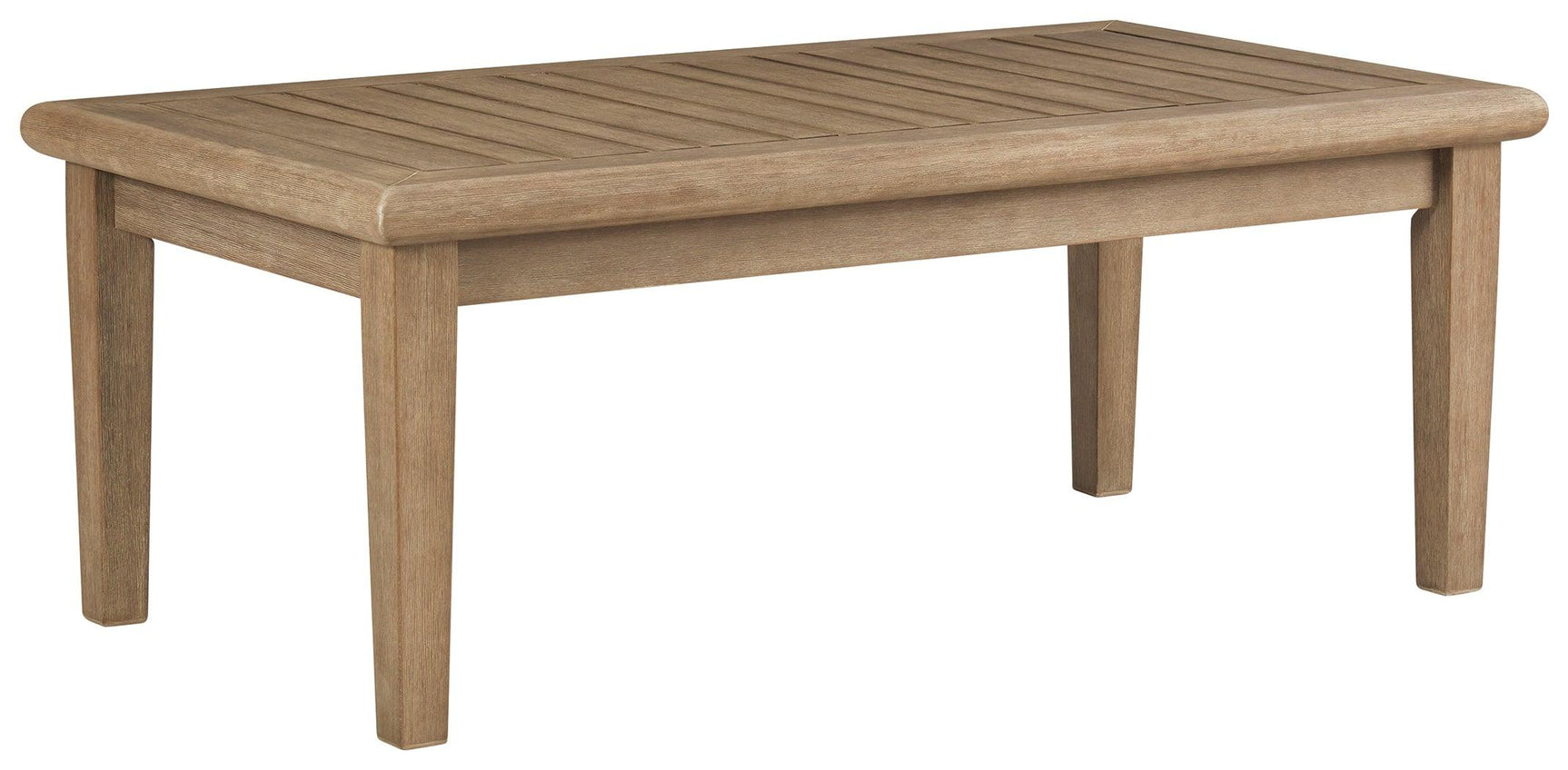 Gerianne grayish brown eucalyptus outdoor coffee table head on front view