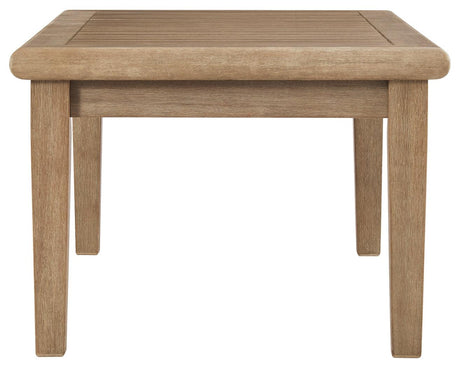 Gerianne grayish brown eucalyptus outdoor coffee table top down view