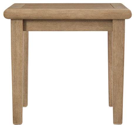 Gerianne Grayish Brown Outdoor End Table top slatted surface