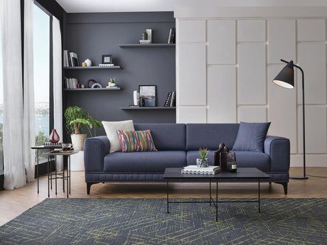 Pavia Navy Blue 3-Seater Sofa Bed angled front view