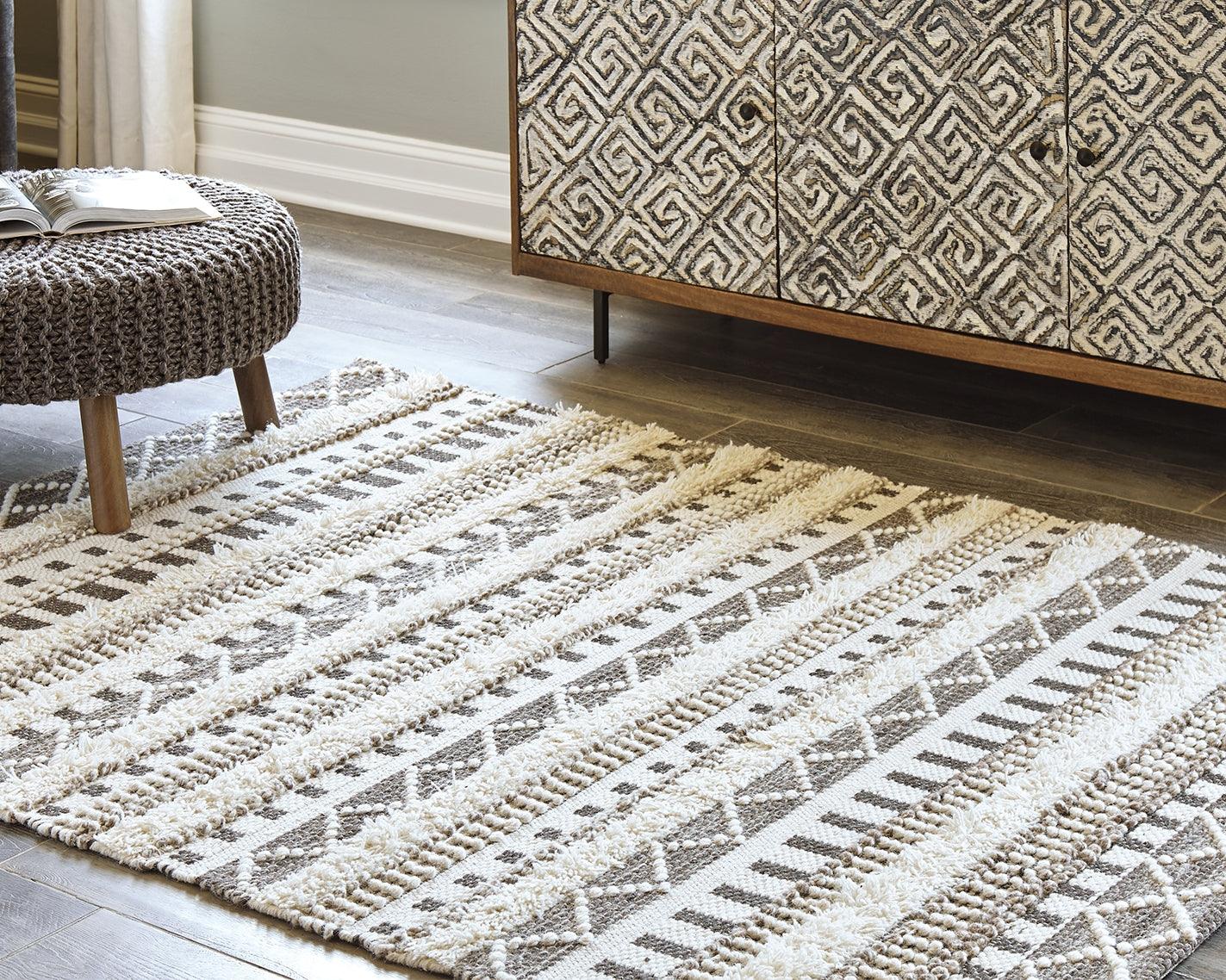 Karalee Ivory and Brown 8 x 10 Rug, top view showing geometric pattern