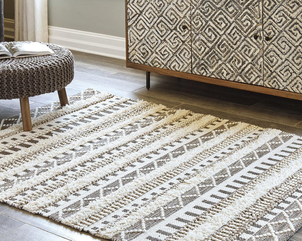 Karalee Ivory and Brown 8 x 10 Rug, top view showing geometric pattern