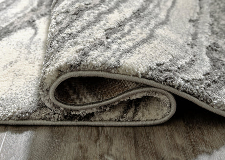 Wysdale Ivory and Gray abstract medium rug 5'3" x 7'3" rolled edge detail