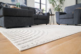 Close-up of Lambworth area rug geometric pattern in gray and cream