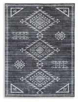 Arloman black cream gray 5x7 rug folded detail