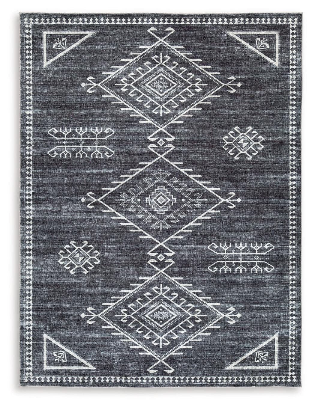 Arloman black cream gray 5x7 rug folded detail