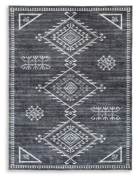 Arloman black cream gray 5x7 rug folded detail