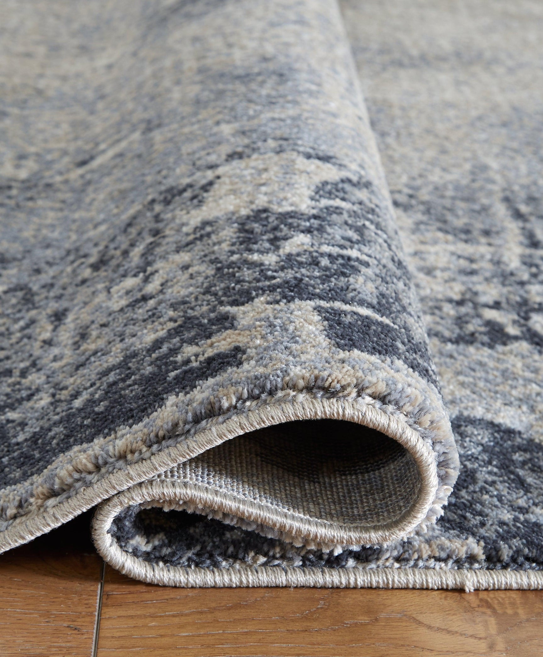 Langrich Blue gray cream abstract rug pile and weave detail