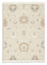 Calkin 5x7 linen gray caramel rug rolled detail