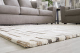 Detail of handwoven polyester fiber and cotton backing on Leesdale rug