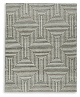 Detail of woven geometric pattern in ivory and gray