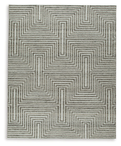 Detail of woven geometric pattern in ivory and gray