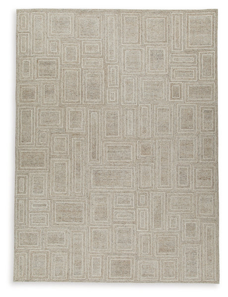 Corner detail of Brickburgh gray ivory honey rug