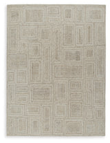 Close-up detail of hand-tufted pile on Brickburgh gray ivory honey rug
