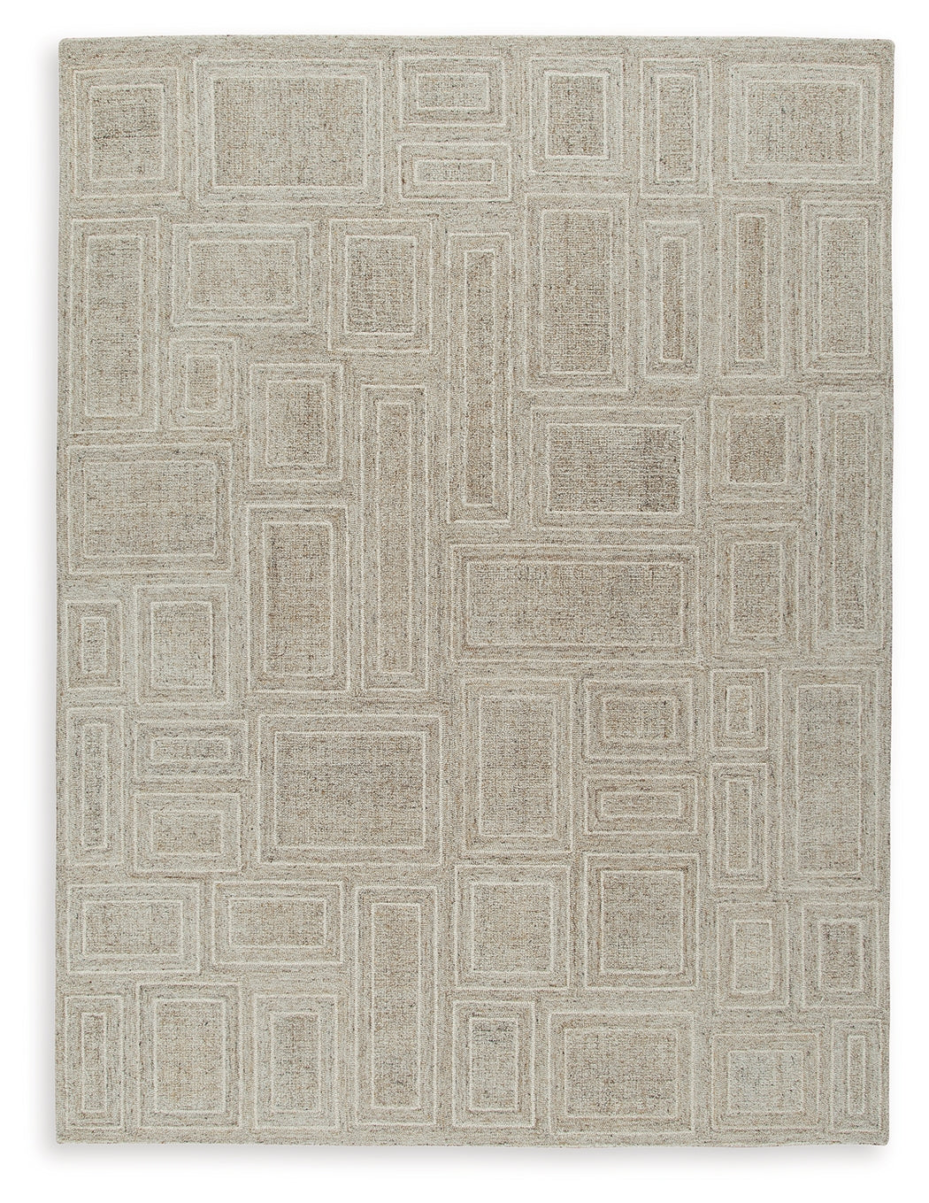 Close-up detail of hand-tufted pile on Brickburgh gray ivory honey rug