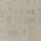 Perspective view of Brickburgh large gray ivory honey rug lying flat