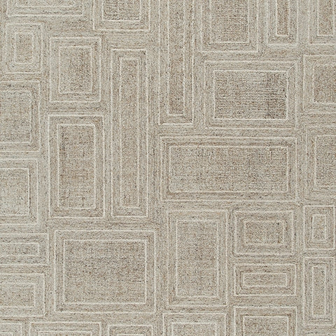 Perspective view of Brickburgh large gray ivory honey rug lying flat