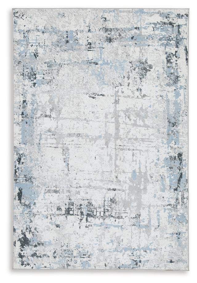 Emertonly rug 8x10 abstract pattern blue white gray top view