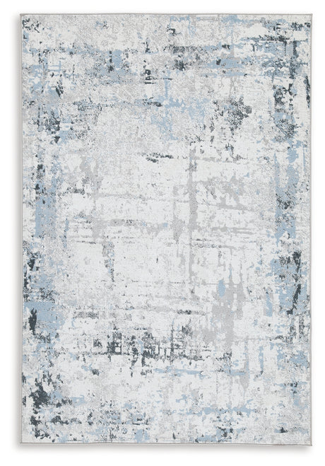 Emertonly blue white gray abstract washable rug full view