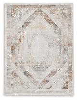 Close-up of Varnwood rug medallion pattern and fabric texture