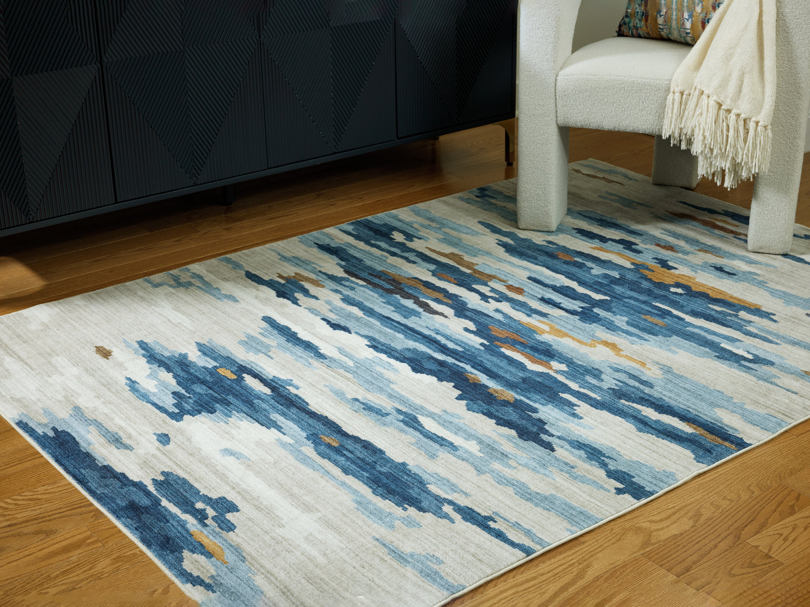 Vinlett Cream/Blue/Brown 8' x 10' Washable Rug