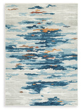 Vinlett Cream/Blue/Brown 5' x 7' Washable Rug