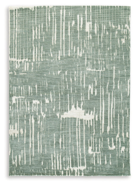 Cayworth teal and white 5x7 rug texture detail