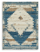 Close-up of Varnler rug fabric and medallion pattern