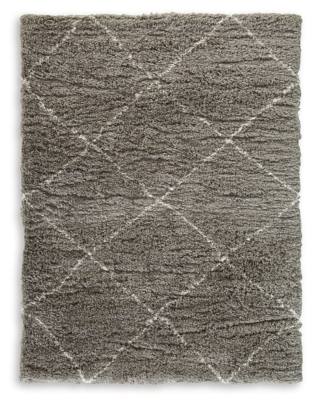 Close-up of Wrenlow rug geometric pattern and pile texture