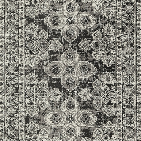 Glennisman rug fabric swatch in black gray ivory colors
