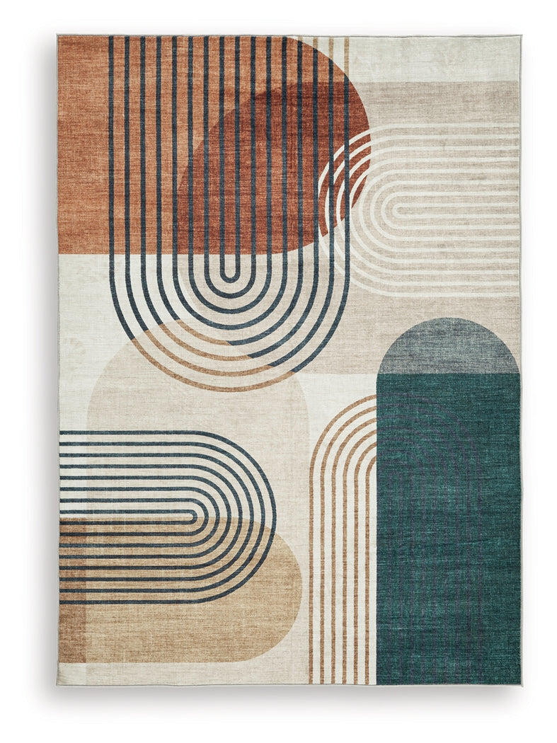 Close-up of Farrendale rug geometric arch pattern