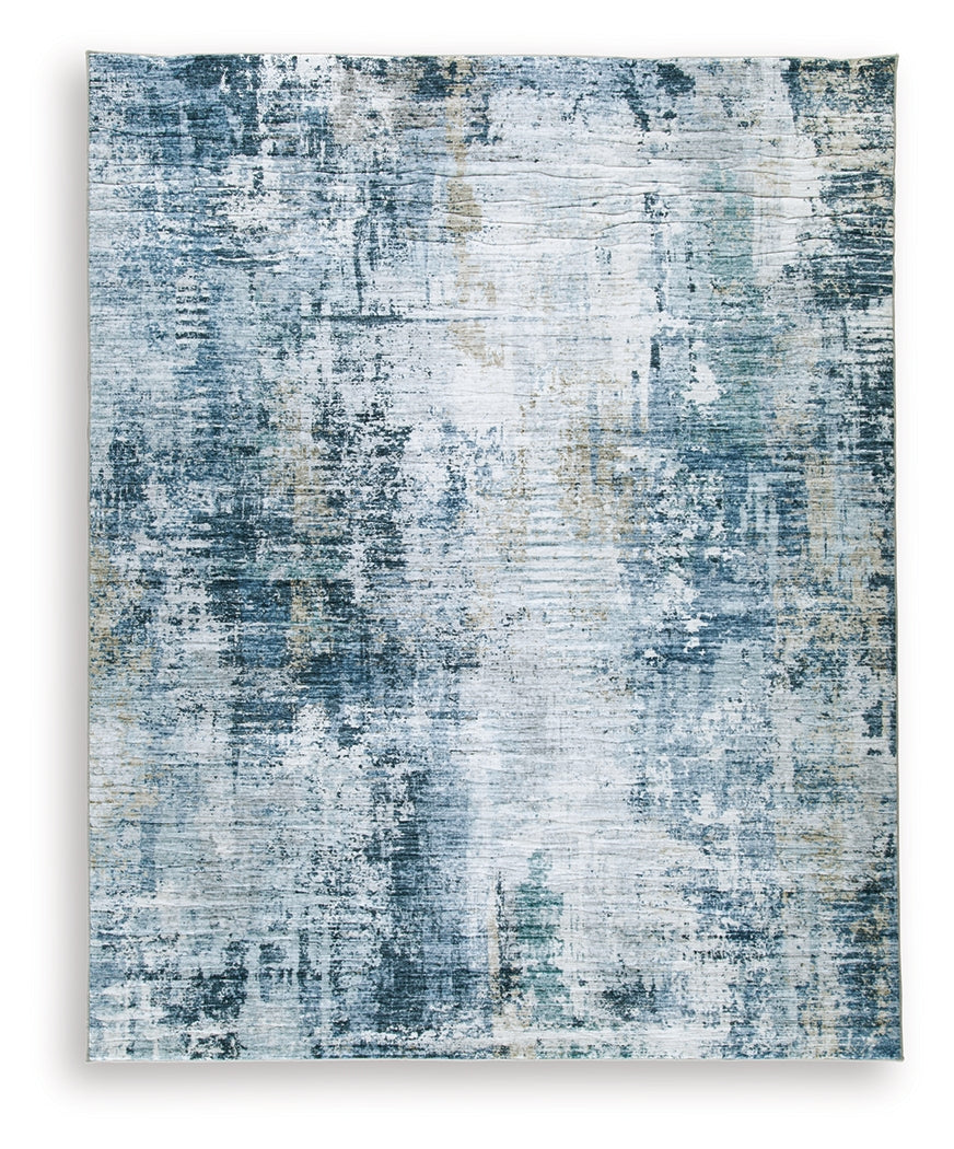 Arlenmont Blue/White/Brown 7'6" X 9'6" Memory Foam Area Rug