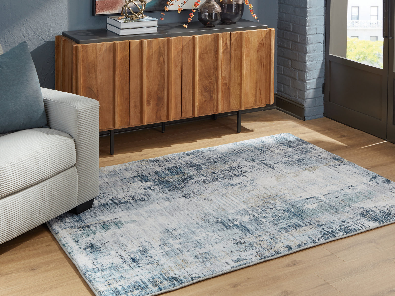 Arlenmont Blue/White/Brown 5' x 7' Memory Foam Area Rug