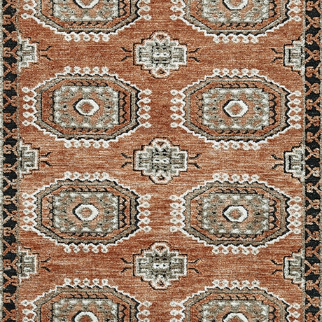Color swatch for Qaabiz sienna, ivory, and black rug