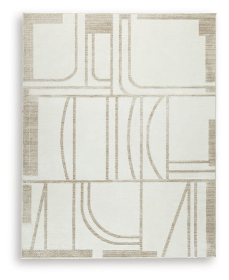 Close-up of Farongrove high-low pile texture in ivory and beige