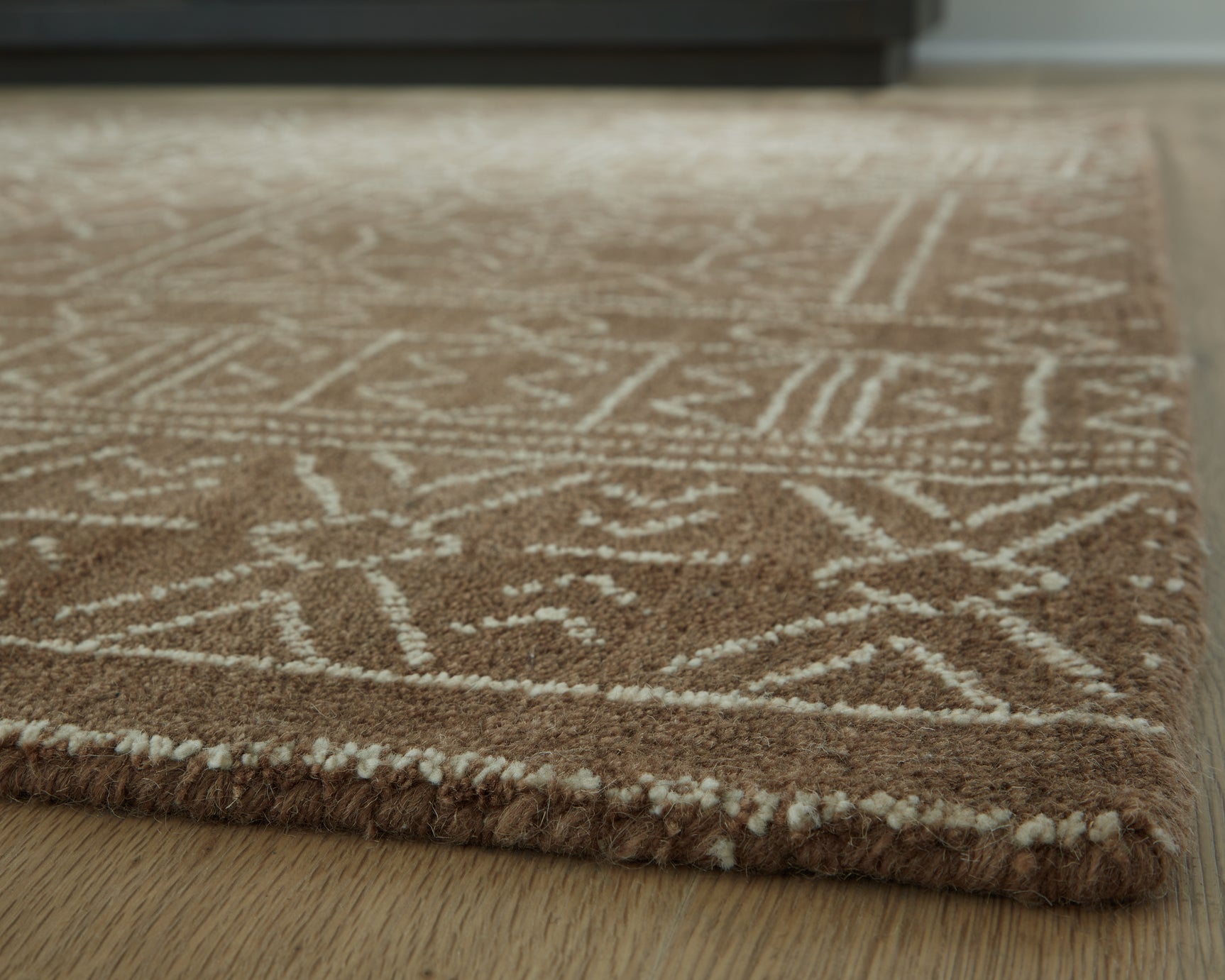 Close-up of hand-tufted wool pile on Merrittman rug