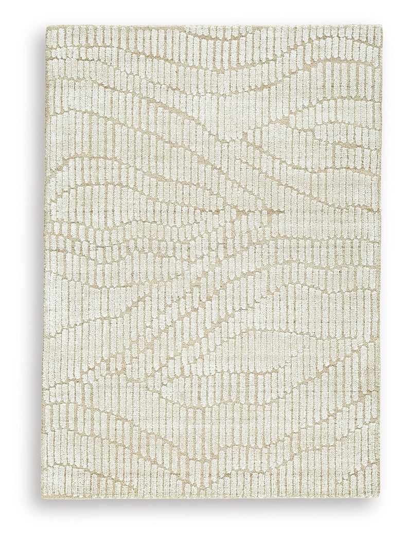 Jaseena beige/tan rug corner close-up showing wool and bamboo texture